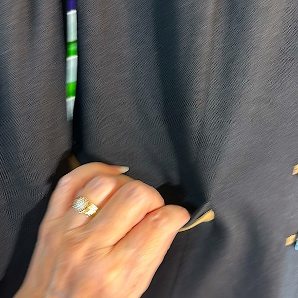 DKNY long wool coat with tan trimmed buttonholes, pockets and collar - Picture 2 of 9